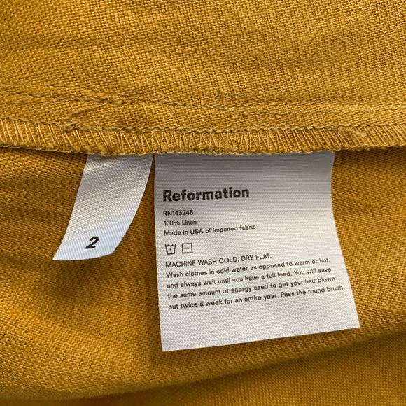 Reformation Dress-  Tori Linen Midi Dress in Ochre - Picture 4 of 7